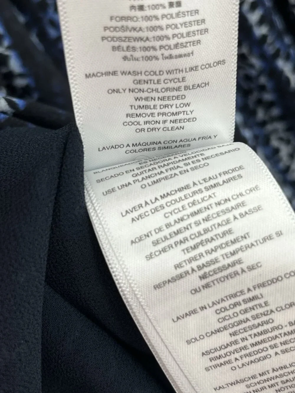 Michael Kors Georgette Smocked Lined Dress Printed Long Sleeve Womens Large Navy